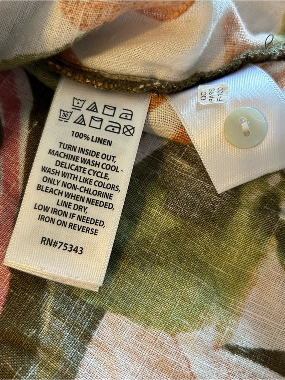 Rachel Zoe tropical print linen short sleeve button down top size L - Picture 7 of 9